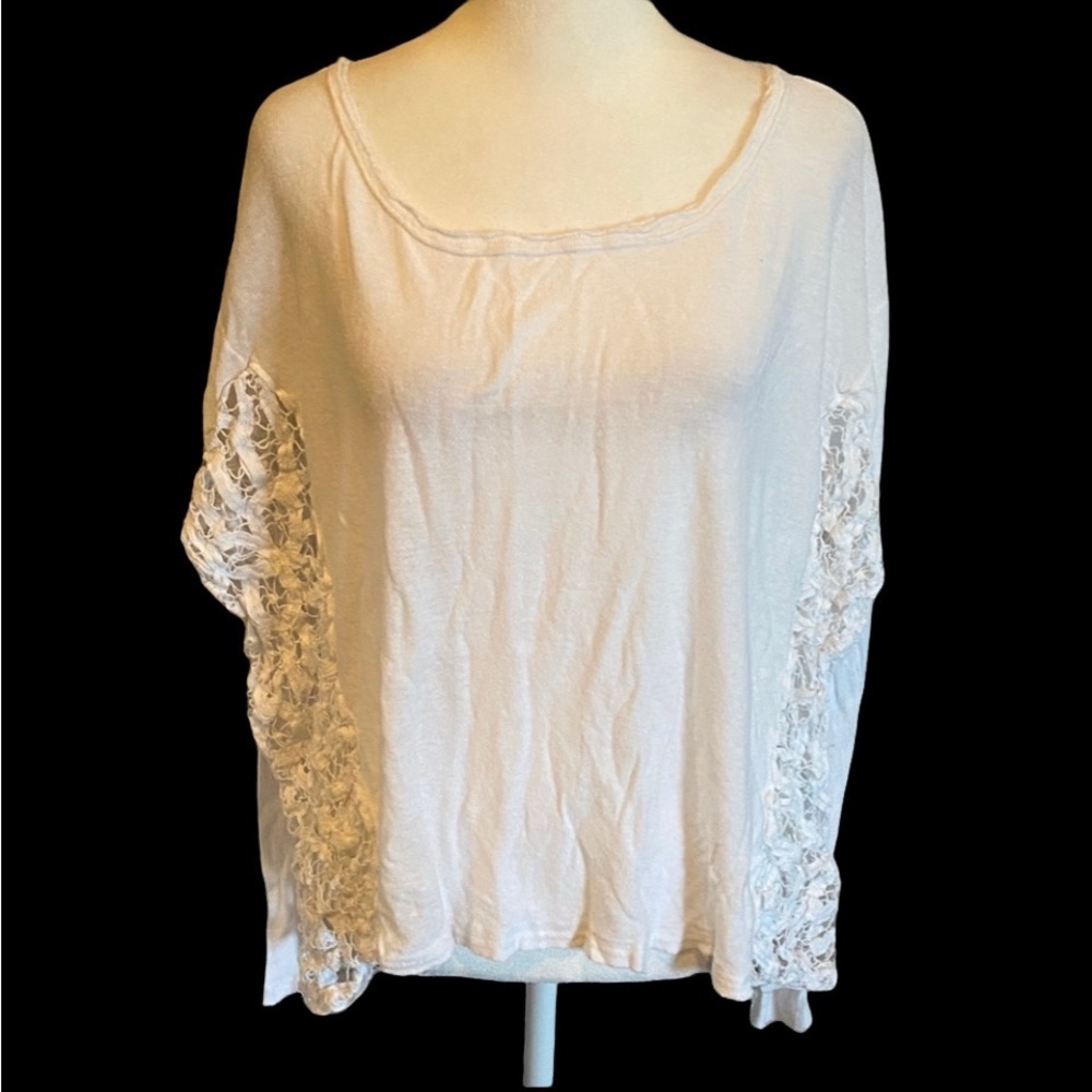 Free People Love Me Do White Lace Sleeve Women's Oversize Top. Size L. - Picture 4 of 16
